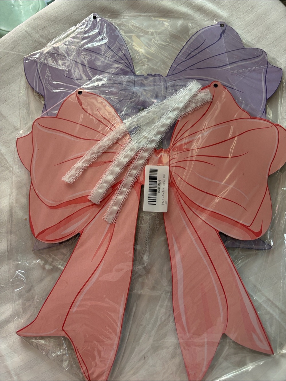 Reversible Bow wooden hanging sign set of 2 - Pink & Lavender